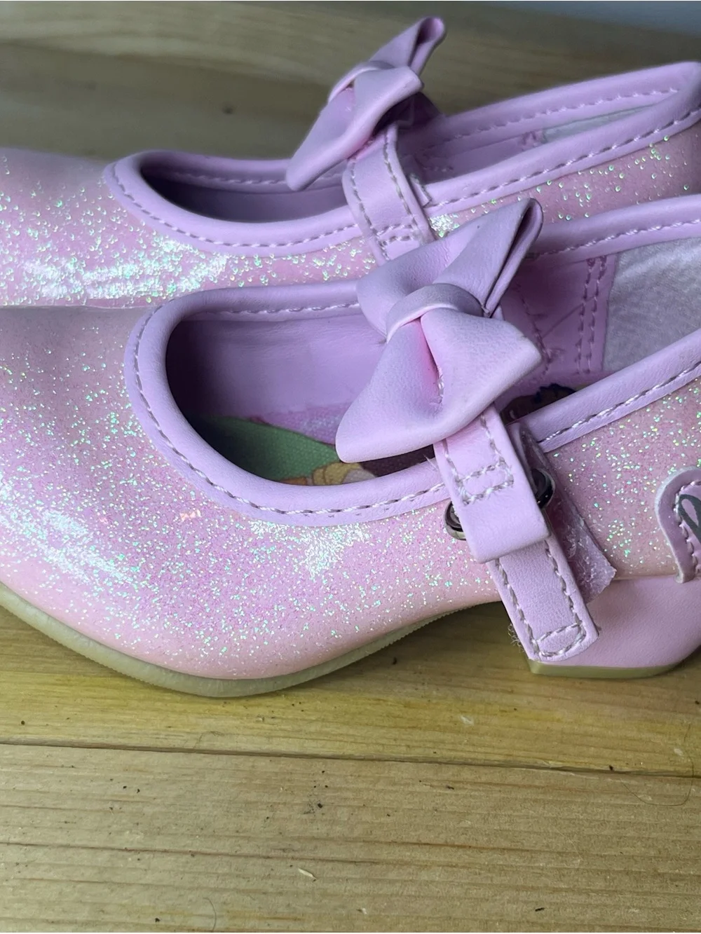 Girls' Disney Princess Pink Glitter Mary Jane Dress Shoes with Bows